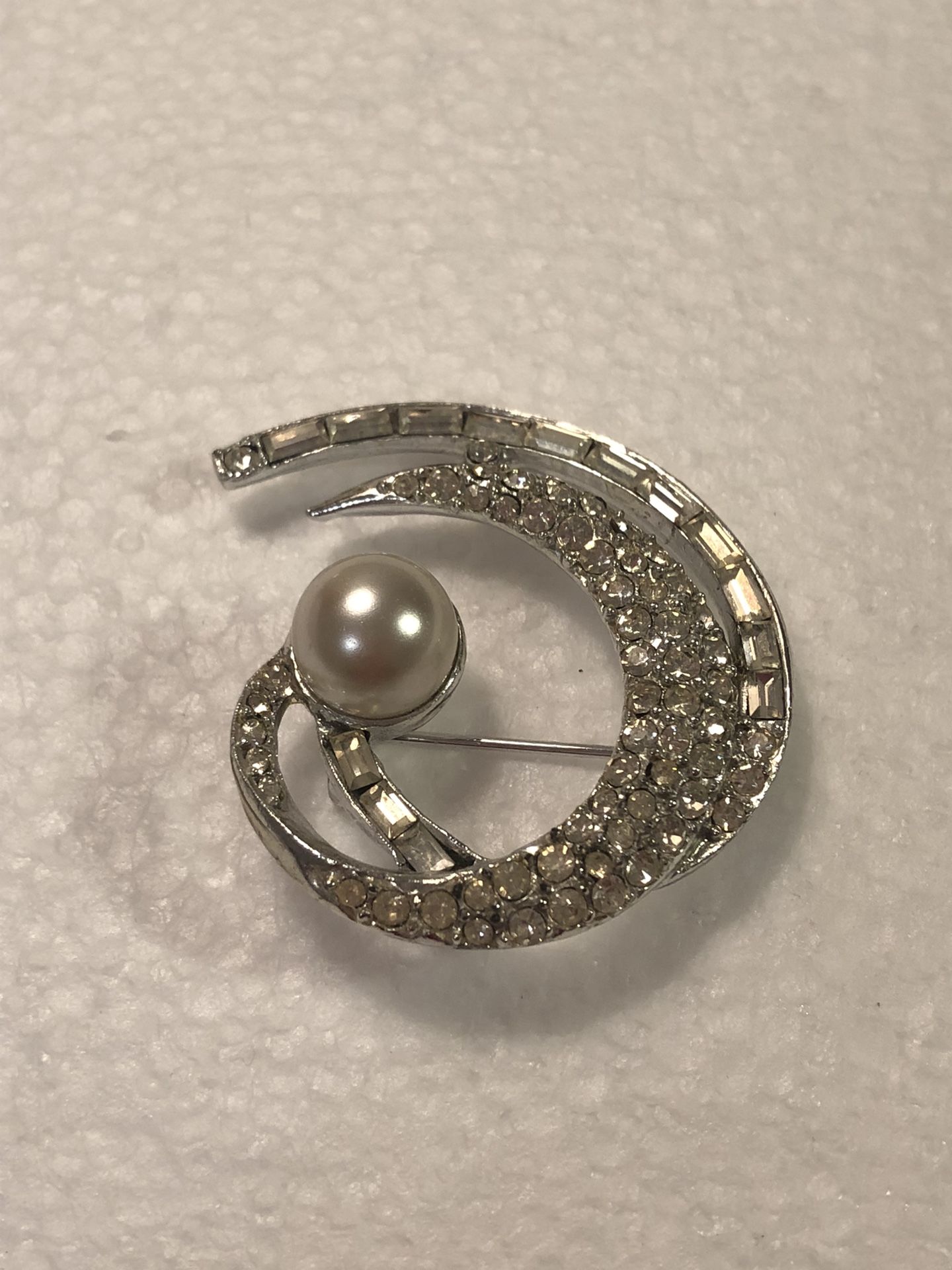 Signed Crescent Moon Silver Toned Brooch, pre owne