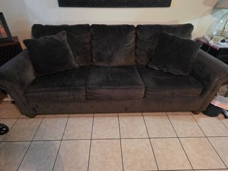 Dark Brown Microfiber 3-Seat Sofa with Nailhead Trim