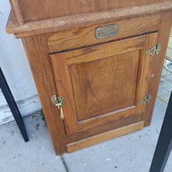 White Clad Ice Box End Table Cabinet Oak