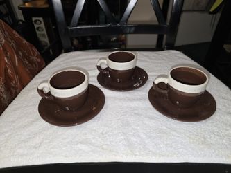 Three Expresso Cups And Saucers.