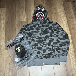 BAPE Shark Gray Zipper Hoodie 