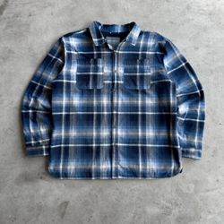 2000s Blue Plaid Button Up Flannel Shacket - XL