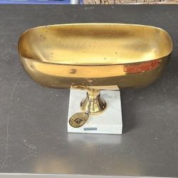 Vintage Brass Pedestal Compote Bowl With Marble Square Bottom Italy