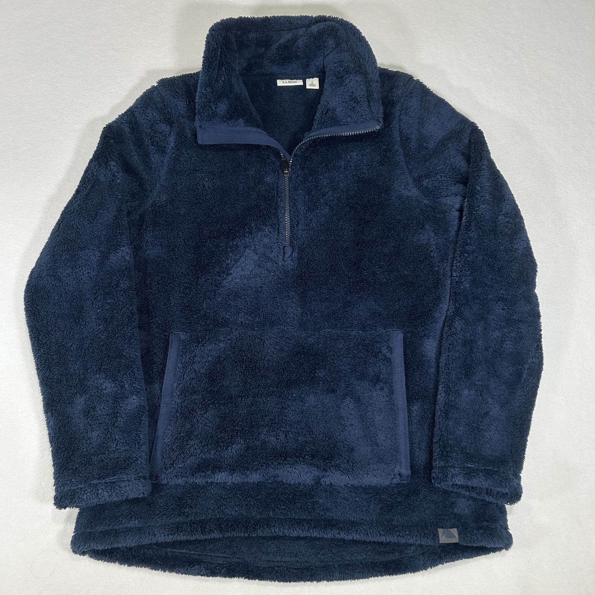 LL Bean Womens Small Blue Fluffy Soft Funnel Neck Long Sleeve Fleece Pullover