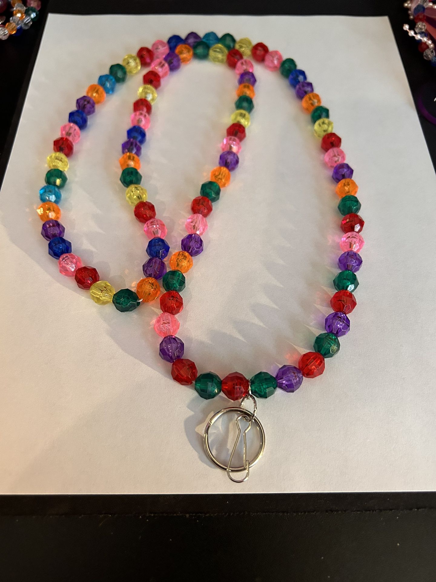 Handmade Multicolored Bead Lanyard. 