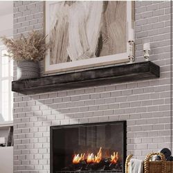 New in box 60 Inch Floating Shelf, Handcrafted Wood Mantles for Over Fireplace, Floating Mantel Shelf with Invisible Heavy Duty Metal Bracket for Wall