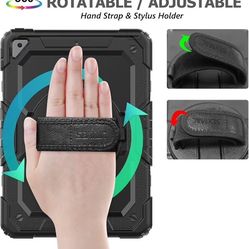 SEYMAC stock Case for iPad 9th/ 8th/ 7th Generation 10.2'', Shockproof with Screen Protector, Pencil Holder [360° Rotating Hand Strap] & Stand, for iP