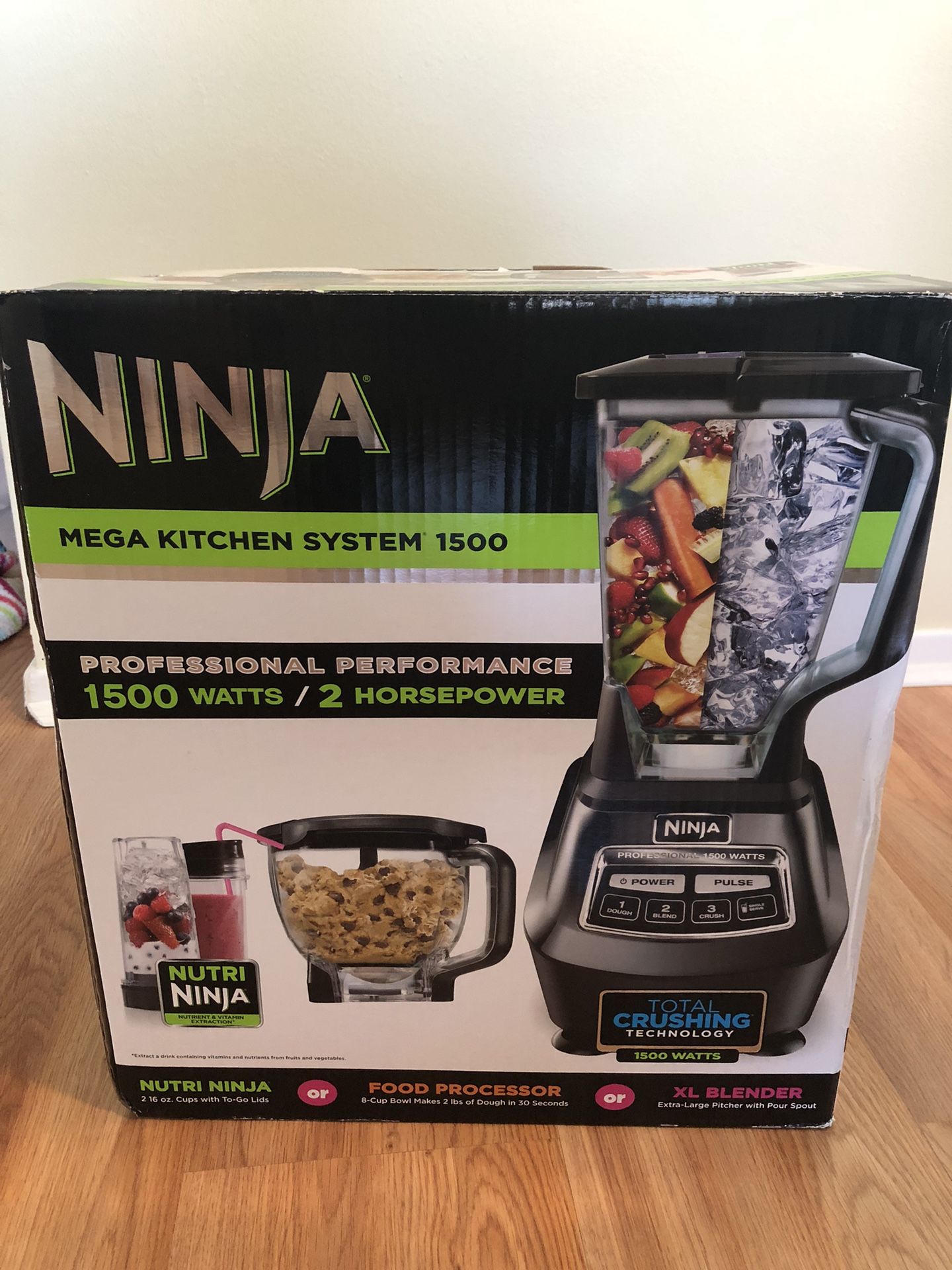 Ninja BL770 Mega Kitchen System, 1500W, 4 Functions for Smoothies, Processing, Dough, Drinks & More, with 72-oz.* Blender Pitcher, 64-oz. Processor Bo