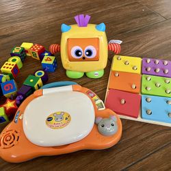 Tech Bilingual Teaching Light-Up Laptop, Fisher Price Fun Feeling Monster, Wide Puzzle, Learning Store Educational Wooden Number/ Letter String Blocks