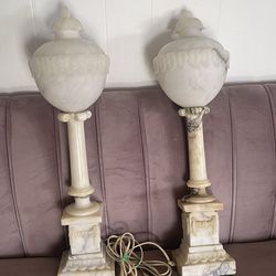 Stunning antique set of alabaster marble urn table lamps