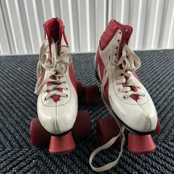 Red & White Used Vintage Roller Skates