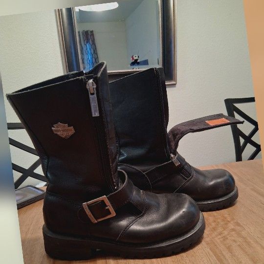 Women's Harley Davidson Size 6 USA Boots Leather In Good Condition  