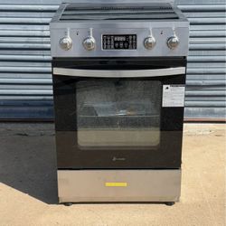 LANBO 24 in. 4 Burner Elements Freestanding Electric Range in Stainless Steel with Air Fry, Rotisserie and True Convection