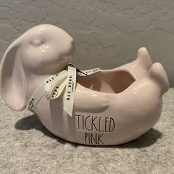 NEW Rae Dunn Easter Bunny Ceramic ‘Tickled Pink’ Planter or Candy Dish