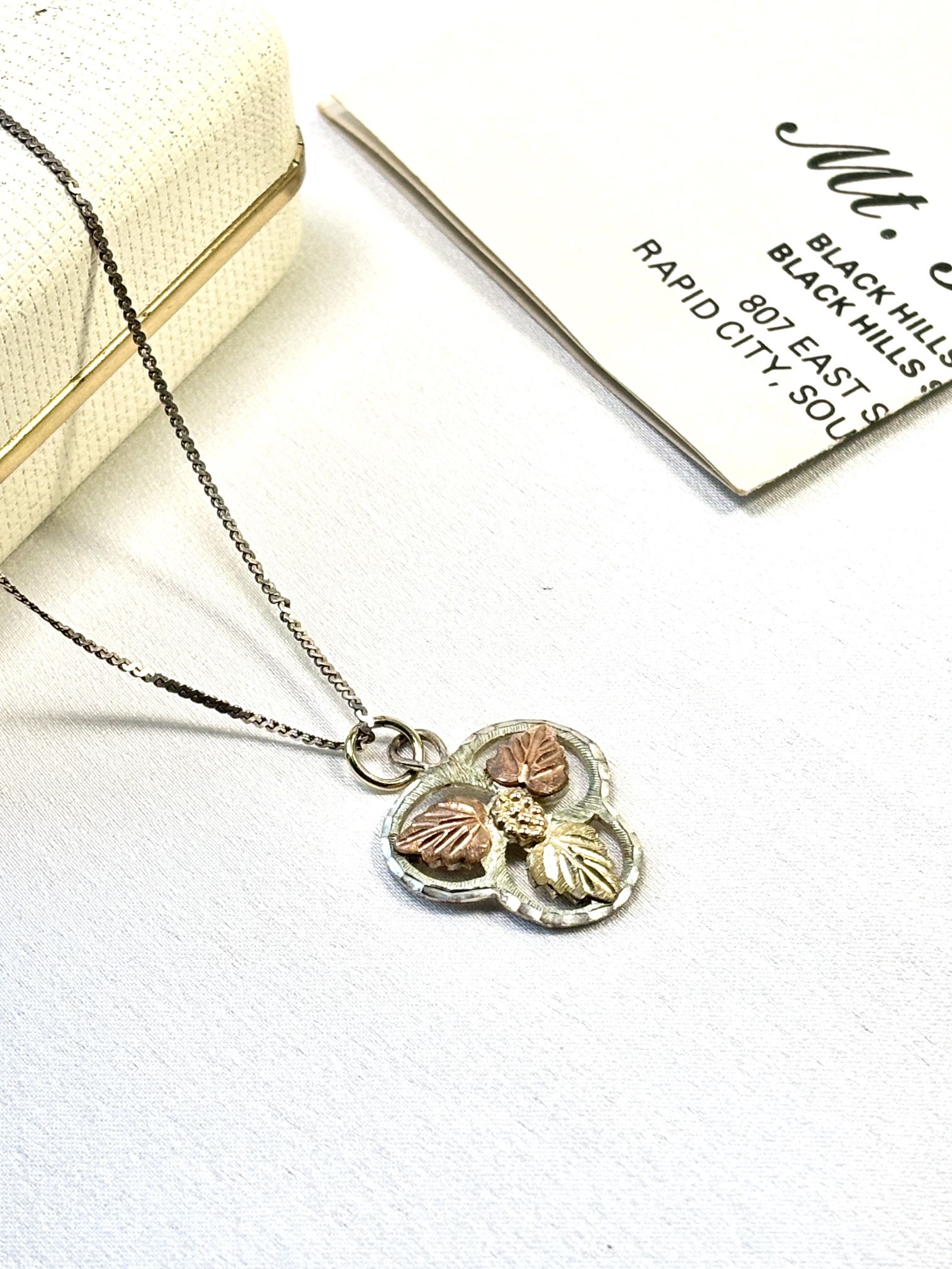 Black Hills Gold & Sterling Silver Necklace – 10K Pendant, Italy Chain, Boxed