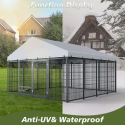 Brand New In Box 10'x10' Outdoor Dog Kennel All Weather Covered Tarp, Feeding Door & BOWLS, Galvanized Metal Heavy Duty Dog Cage Corral De Mascota NEW