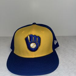 Milwaukee Brewers MLB On-Field New Era 59FIFTY Blue/Yellow Fitted Hat Size 7 1/2