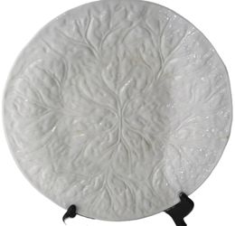 Authentic 9-Piece Vintage Bordallo Pinheiro White Cabbage Leaf Set - 12.5" Majolica