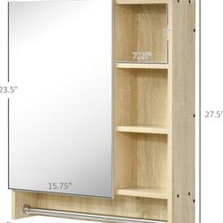 Bathroom Medicine Cabinet, 23.5" x 27.5" Wall-Mounted Bathroom Mirror Cabinet with 3 Storage Shelves, Inside Adjustable Shelf, and Towel Rack, Natural