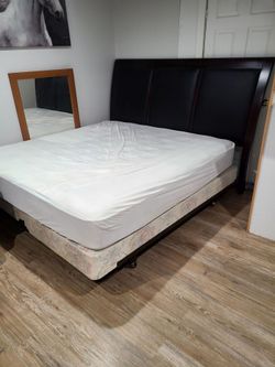 Queen Bed Frame with Black Upholstered Headboard
