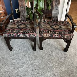 Set 2 Unique Solid Wood Chairs with Cushioned Seats