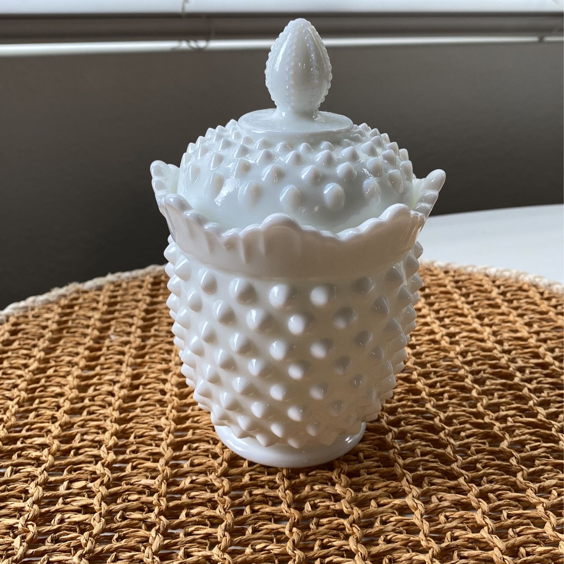 Fenton Hobnail Milk Glass Sugar/jam Jar With Lid