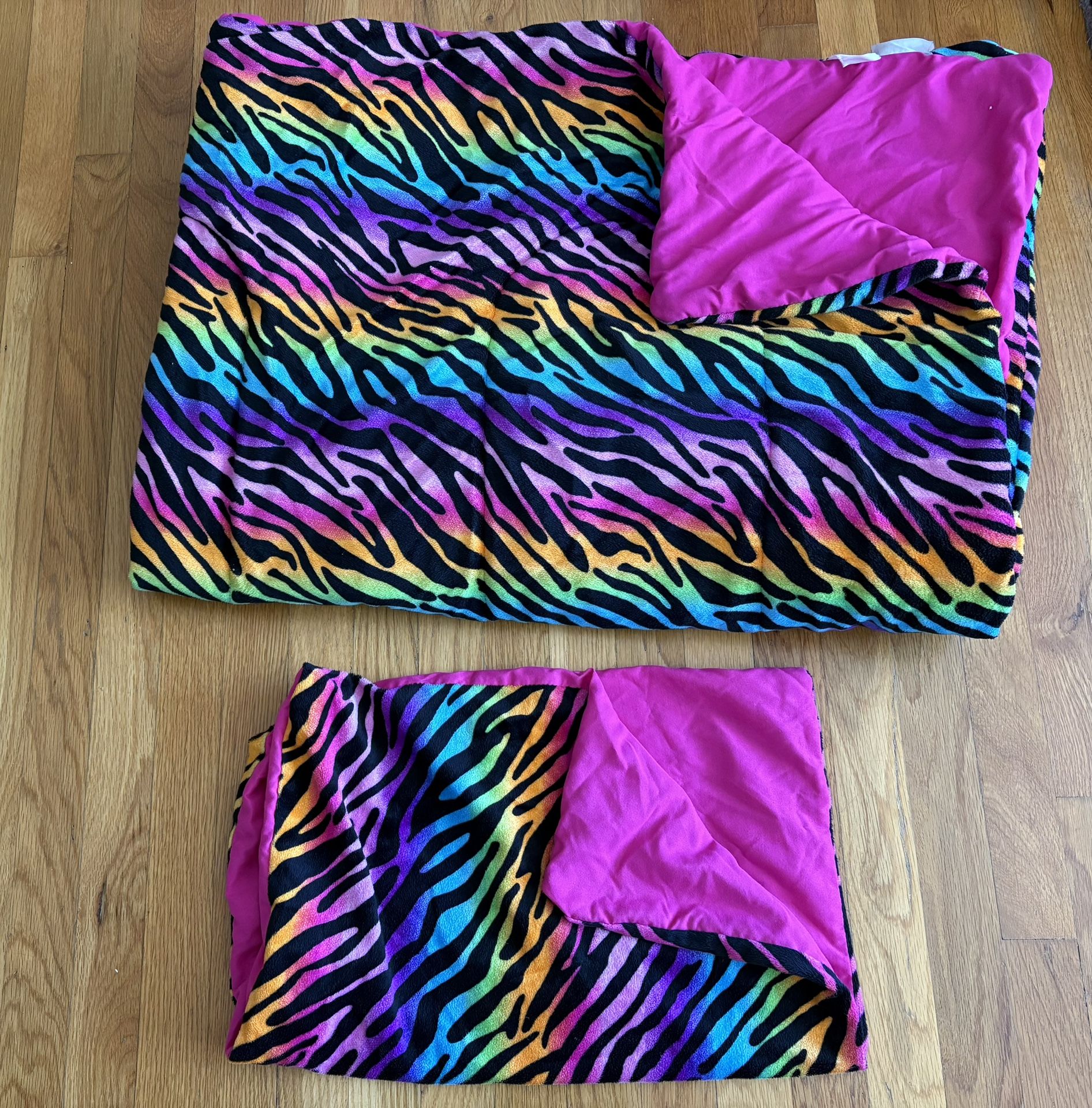 Rainbow Zebra Stripe Microfiber Reversible Twin Comforter & Sham Set