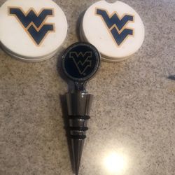West Virginia wine stopper and four car coasters