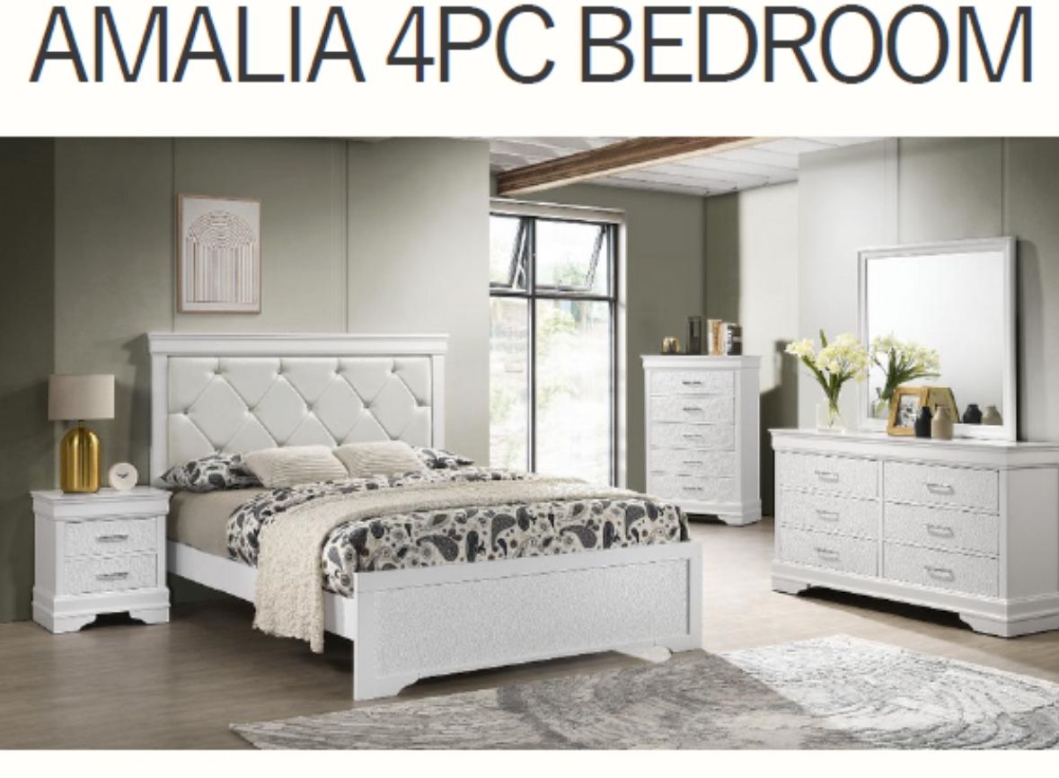 4- Pc Bedroom set Dresser,Mirror Nightstand (1) Queen size bed frame Not including Mattress and Box Sp