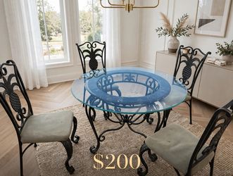 Round Glass Top Wrought Iron Dining Set