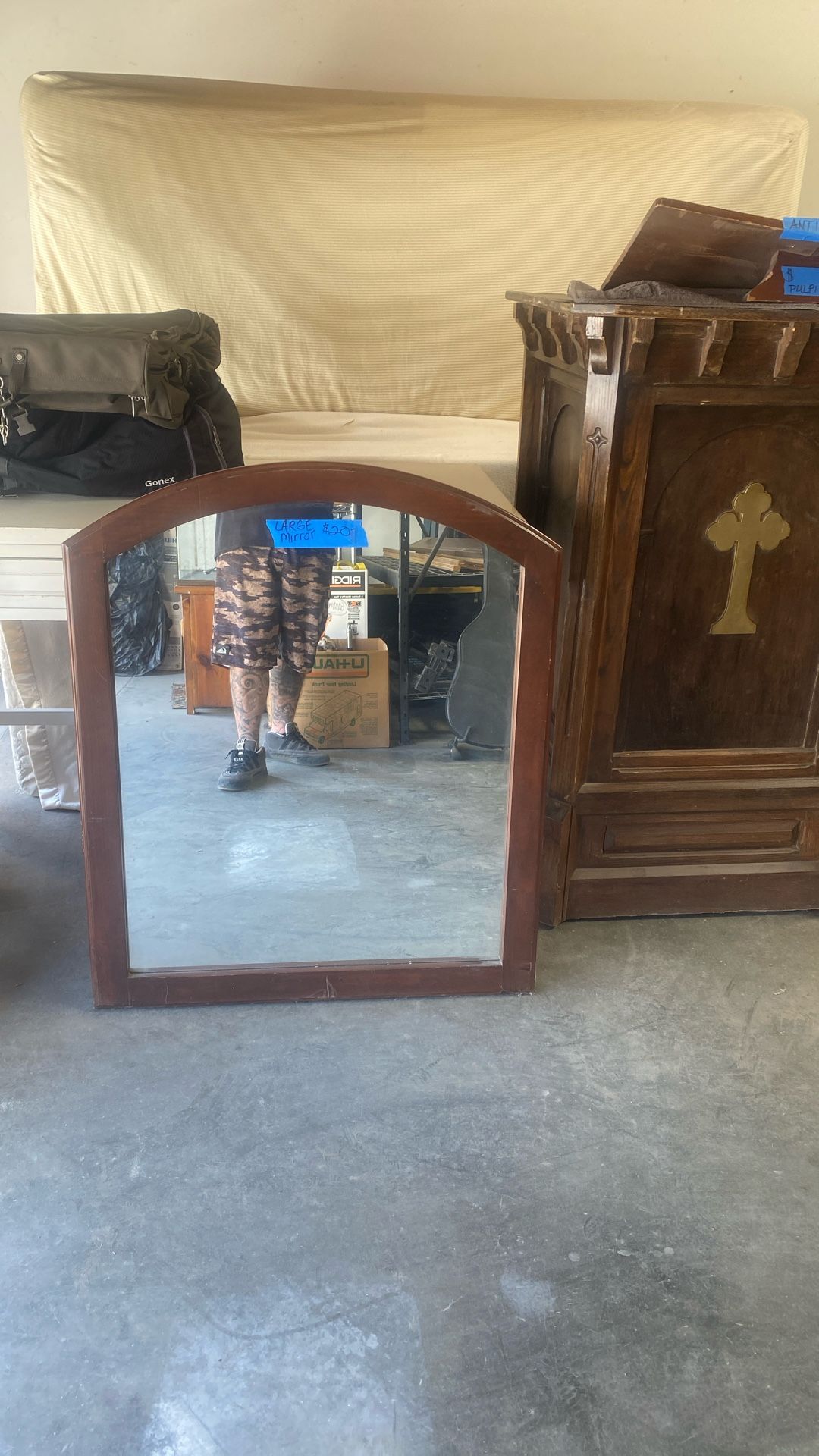 Large mirror curved wooden frame