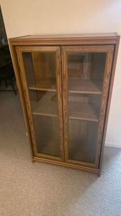 Oak Wood Glass Door Display Cabinet