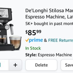 De'Longhi Stilosa Manual Espresso Machine, Latte & Cappuccino Maker,