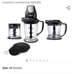 Ninja Blender/Food Processor with 450-Watt Base, 48oz Pitcher, 16oz Chopper Bowl, and 40oz Processor Bowl for Shakes, Smoothies, and Meal Prep (QB1004