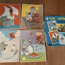 4 TOM & JERRY FRAME TRAY PUZZLES WHITMAN 1969