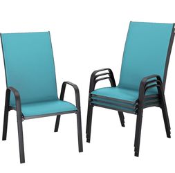 Chairs Set of 4, Outdoor Stackable Dining Furniture Set, All Weather Dining Set for Lawn, Garden, Backyard, Poolside, Peacock Blue