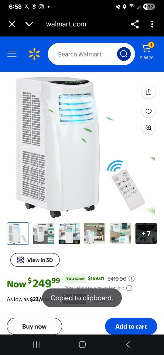 Costway Portable Air Conditioner 5500 BTU (8000BTU ASHRAE) Dehumidifier