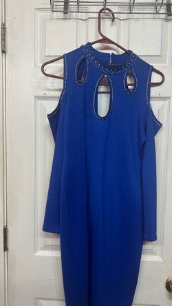 Royal Blue Rhinestone Embellished Bodycon Dress – Size Medium – Cutout Cocktail Dress