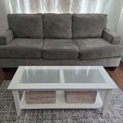 GREY SOFA, COFFEE TABLE & RUG  $100