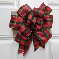 Beautiful 8"x10" Red, Green & Gold Christmas Ribbon Bow