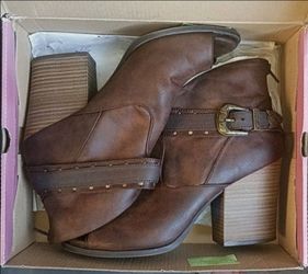 Brown Leather Ankle Boots with Buckle