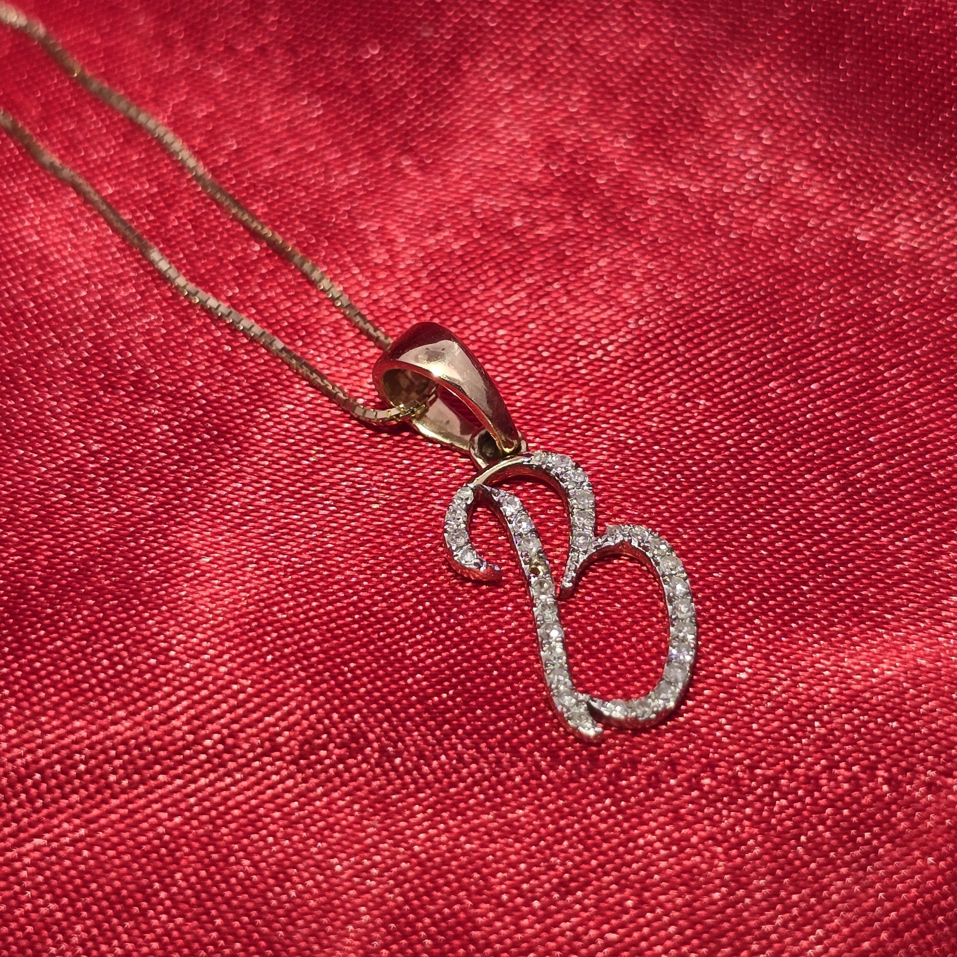 10k Yellow Gold Diamond "B" Initial Pendant With Box Chain 1/1 ctw