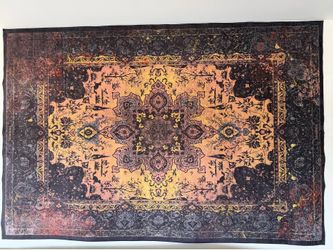 Machine-Made Area Rug — 6x9 | Persian Medallion Print, Vintage Wash