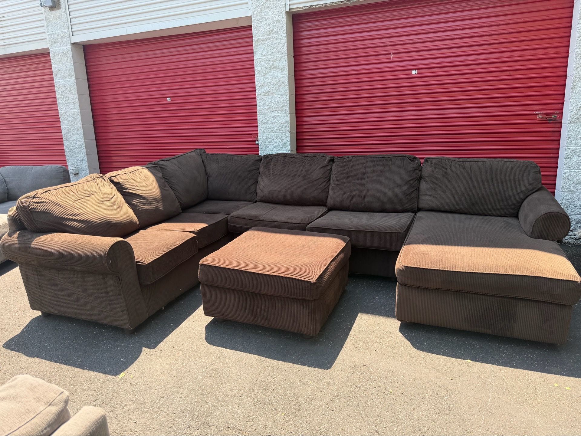 Brown Ashley corduroy sectional with ottoman (free delivery )