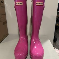 Girls Hunter Lipstick Pink Glossy Classic Tall Rain boot - Hard To Find Color - Size 6G - LIKE NEW