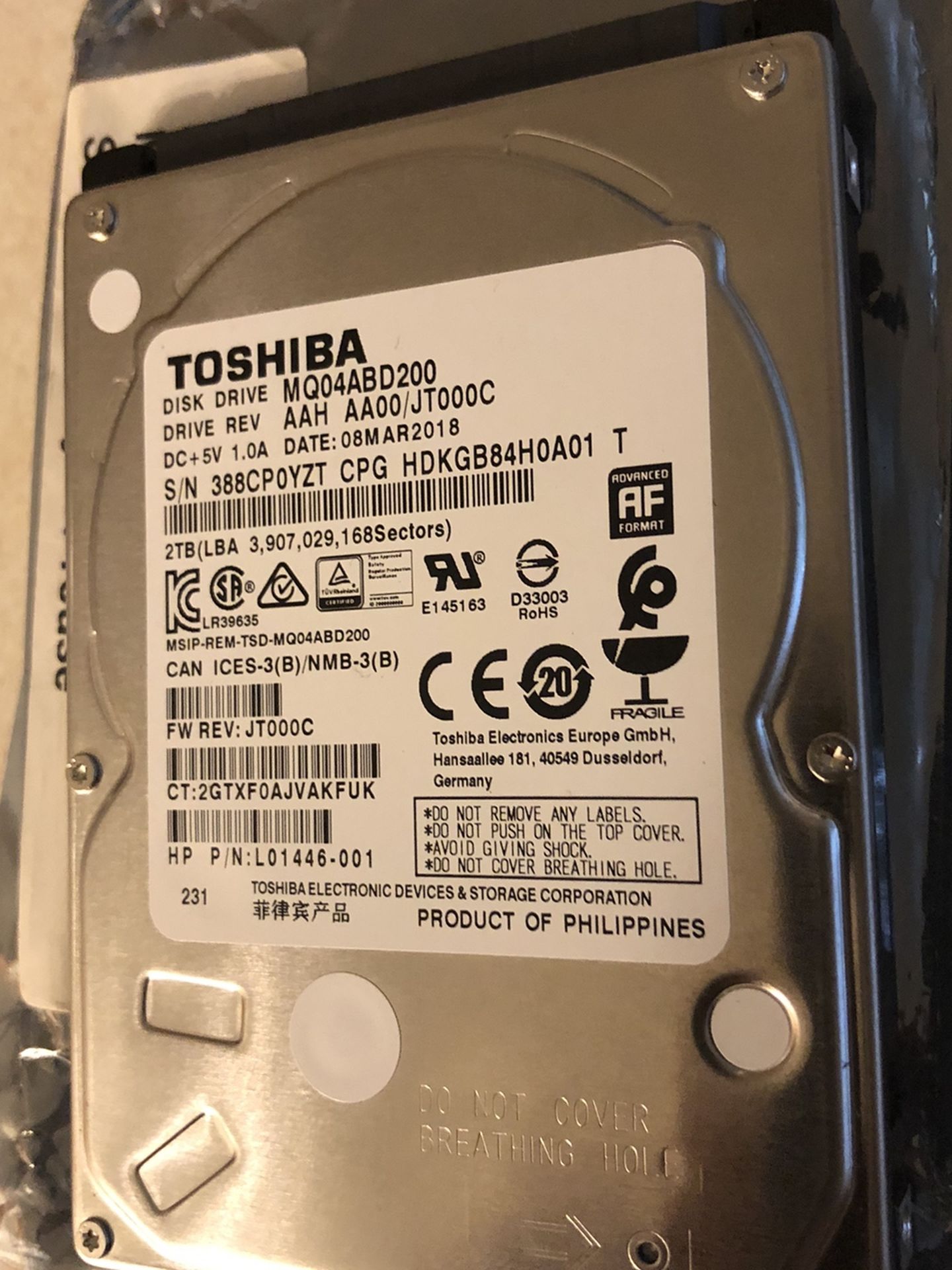 Toshiba Laptop Hard Disk
