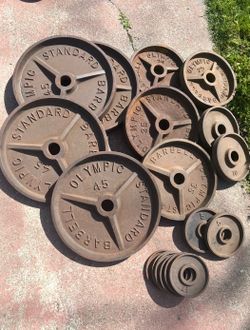 Vintage Standard Olympic weights 345lb thin script