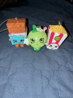 Shopkin’ss  Ornaents       Cheeky  Chocolate,  ,  Apple Blossom,   and  Poppy Corn