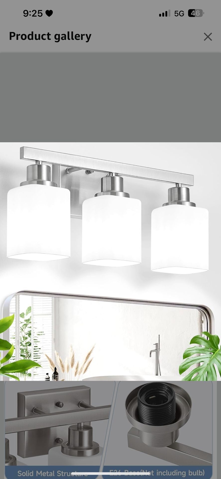 3-Light Bathroom Vanity Light,Brushed Nickel Vanity Lights with Square Frosted Glass