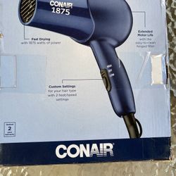 Conair 152TN Mid-Size Hair Dryer Navy Blue 5 Heat & Speed Settings 1875 Watts